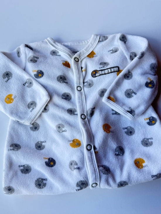 Carter's Other - Carter's White Snap-Front Baby Onesie with Gray and Mustard Helmet Prints